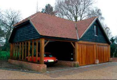 Full architedctural design and build of garage outbuilding with parking space canopy